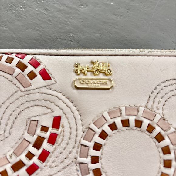 Coach Chelsea Inlaid Charlie Ivory Leather Accordion Zip Wallet Y2K - Picture 5 of 11